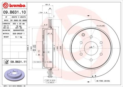 Disc frână BREMBO, spate,  pentru: NISSAN PATROL VI 5.6 04.10-