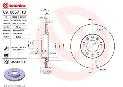 Disc frână BREMBO, față, pentru: PEUGEOT 308 II, 308 II/KOMBI, 308/HATCHBACK 1.2-2.0D 09.13-06.21 3
