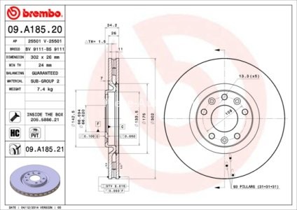 Disc frână BREMBO, față, pentru: PEUGEOT RCZ 1.6/2.0D 03.10-12.15 3