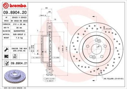 Disc frână BREMBO, față, pentru: RENAULT CLIO III, MEGANE II 2.0 05.04-12.14 3