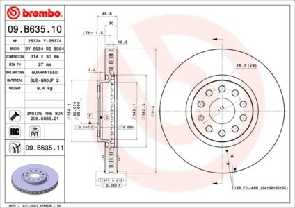 Disc frână BREMBO, față,  (puternic carbonatat; cu suruburi) pentru: SEAT ALHAMBRA, TARRACO; SKODA KODIAQ; VW SHARAN, TIGUAN, TIGUAN/SUV 1.4-2.0D 05.10- 3