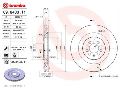 Disc frână BREMBO, față,  (puternic carbonatat; cu suruburi) pentru: SEAT LEON 1.8/2.8 02.01-06.06 3