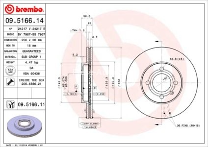Disc frână BREMBO, față, pentru: SEAT AROSA, CORDOBA, CORDOBA VARIO, IBIZA II, INCA, TOLEDO I; VW CADDY II, CADDY II/MINIVAN, CORRADO, GOLF II, GOLF III, GOLF IV 1.0-2.2 08.83-07.05 3