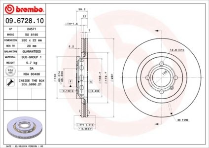 Disc frână BREMBO, față, pentru: SEAT CORDOBA, CORDOBA VARIO, CORDOBA VARIO/KOMBI, IBIZA II, IBIZA III, TOLEDO I; VW CORRADO, GOLF II, PASSAT B3/B4 1.6-2.0 08.88-11.09 3