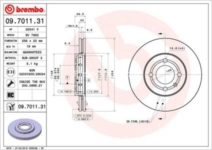 Disc frână BREMBO, față, pentru: SEAT MII; SKODA CITIGO; VW LOAD UP, UP! 1.0/1.0CNG/Electric 08.11-