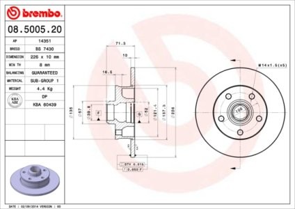 Disc frână BREMBO, spate,  pentru: SEAT TOLEDO I; VW CORRADO, GOLF III, PASSAT B3/B4, VENTO 1.6-2.9 09.89-04.99 3