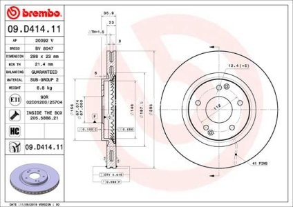 Disc frână BREMBO, față, pentru: SSANGYONG TIVOLI, XLV 1.2-1.6LPG 03.15-