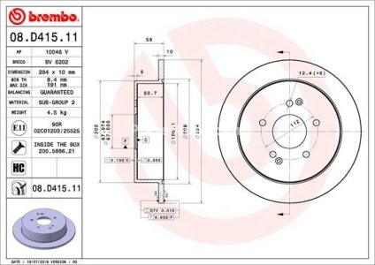 Disc frână BREMBO, spate,  pentru: SSANGYONG ACTYON II, KORANDO, TIVOLI, XLV 1.6-2.2D 11.10-