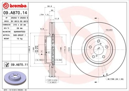 Disc frână BREMBO, față, pentru: SUBARU FORESTER, LEGACY IV, LEGACY V, OUTBACK 2.0-3.6 09.03- 3
