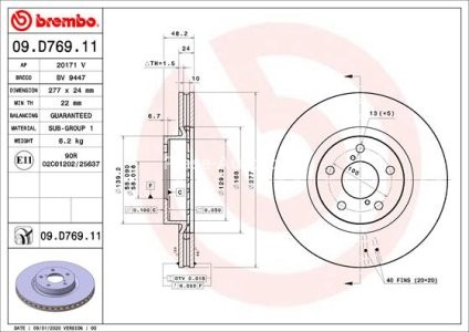 Disc frână BREMBO, față, pentru: SUBARU IMPREZA 1.6/2.0 10.16-