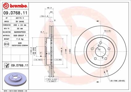 Disc frână BREMBO, față, pentru: SUBARU IMPREZA, XV 1.6/2.0/2.0H 10.16-