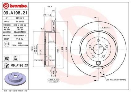 Disc frână BREMBO, față, pentru: SUBARU BRZ 2.0 06.12-