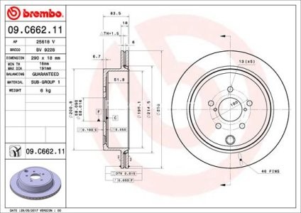 Disc frână BREMBO, spate,  pentru: SUBARU BRZ, LEGACY V, OUTBACK; TOYOTA GR 86, GT 86 2.0-3.6 09.09- 3