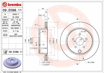 Disc frână BREMBO, spate,  pentru: SUBARU FORESTER 2.0/2.0D 03.13- 3