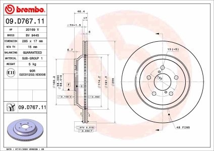 Disc frână BREMBO, spate,  pentru: SUBARU FORESTER, IMPREZA, XV 1.6/2.0/2.0H 10.16-