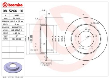 Disc frână BREMBO, față, pentru: SUZUKI JIMNY, SAMURAI, VITARA, X-90 1.3-2.0 07.88- 3