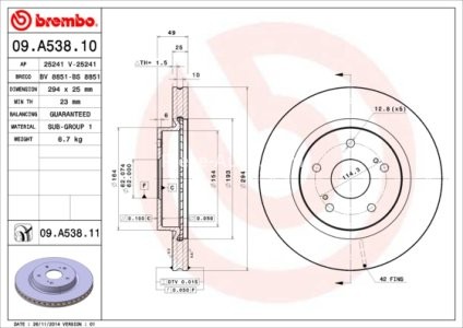 Disc frână BREMBO, față, pentru: SUZUKI GRAND VITARA I, GRAND VITARA II, XL7 1.6-3.6 09.01- 3