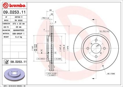 Disc frână BREMBO, față, pentru: SUZUKI SWIFT IV 1.2/1.6 10.10-