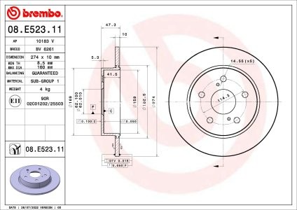 Disc frână BREMBO, spate,  pentru: SUZUKI SWACE; TOYOTA COROLLA 1.2-2.0H 10.18-