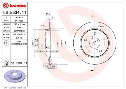 Disc frână BREMBO, spate,  pentru: SUZUKI SWIFT V 1.0/1.4H 04.17-