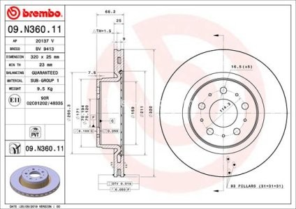 Disc frână BREMBO, față, pentru: TESLA MODEL 3 Electric 01.17-