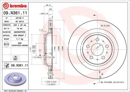Disc frână BREMBO, spate,  pentru: TESLA MODEL 3 Electric 01.17-