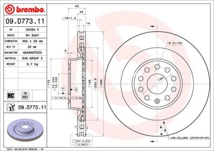 Disc frână BREMBO, spate,  pentru: TESLA MODEL S, MODEL X Electric 09.12-
