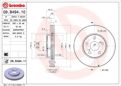 Disc frână BREMBO, față, pentru: TOYOTA PRIUS 1.8H 06.08- 3