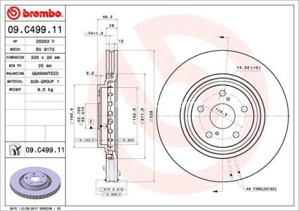 Disc frână BREMBO, față, pentru:  TOYOTA HIGHLANDER / KLUGER, PREVIA III, RAV 4 IV 2.0-3.5H 10.05- 3