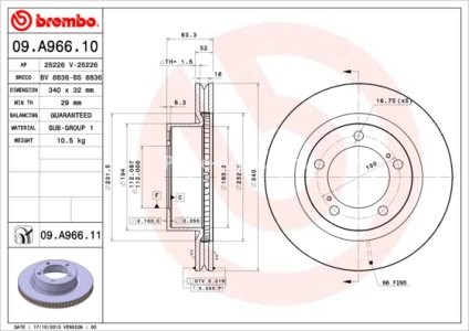 Disc frână BREMBO, față, pentru: TOYOTA LAND CRUISER 200 4.5D-5.7 08.07- 3
