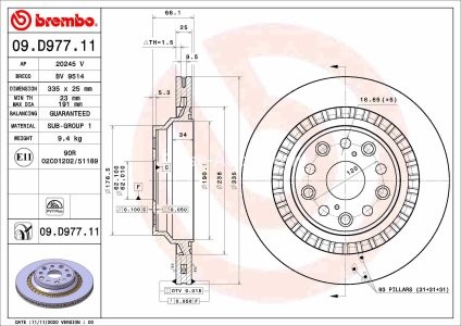 Disc frână BREMBO, spate,  pentru: TOYOTA MIRAI 3.5/3.5H/Electric 10.17-