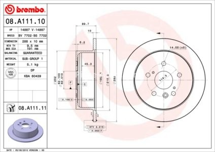 Disc frână BREMBO, spate,  pentru: TOYOTA HARRIER, HIGHLANDER / KLUGER 2.4-3.5 09.00-12.13 3