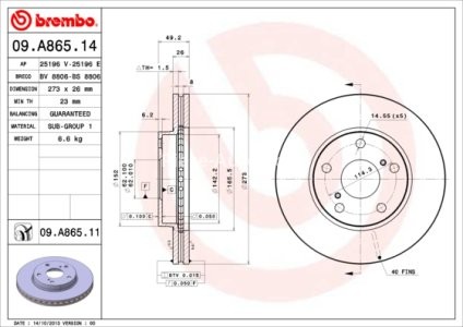 Disc frână BREMBO, față, pentru: TOYOTA AURIS, COROLLA 1.33-1.8H 10.06-07.14 3