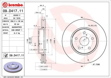 Disc frână BREMBO, față, pentru: TOYOTA C-HR, COROLLA 1.2-2.0H 10.16-