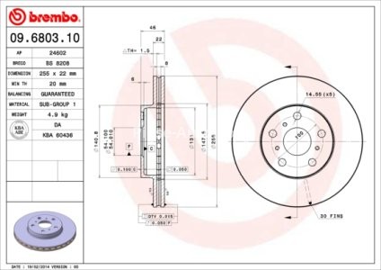 Disc frână BREMBO, față, pentru: TOYOTA CELICA 1.6/2.0 09.89-01.94 3