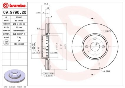 Disc frână BREMBO, față, pentru: TOYOTA COROLLA, COROLLA VERSO 1.8/2.0D 12.01-02.07