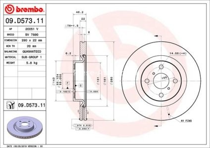 Disc frână BREMBO, față, pentru: TOYOTA YARIS, YARIS/HATCHBACK 1.5/1.5H 03.12-