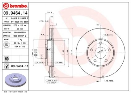 Disc frână BREMBO, față, pentru: VOLVO C30, C70 II, S40 II, V50; FORD C-MAX, FOCUS C-MAX, FOCUS II; FORD USA FOCUS 1.4-Electric 10.03-08.16 3