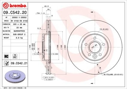 Disc frână BREMBO, față, pentru: VOLVO C30, C70 II, S40 II, V40, V50 1.5-2.5 12.03-08.19 3