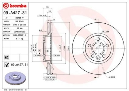 Disc frână BREMBO, față, pentru: VOLVO S60 II, S80 II, V60 I, V70 II, V70 III, V70 III/KOMBI, XC70 II 1.5-4.4 04.05-12.18 1