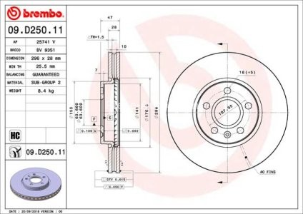 Disc frână BREMBO, față, pentru: VOLVO S60 III, S90 II, V60 II, V90 II 2.0-2.0H 03.16- 1