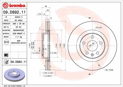 Disc frână BREMBO, față, pentru: VOLVO XC40 1.5-Electric 10.17-