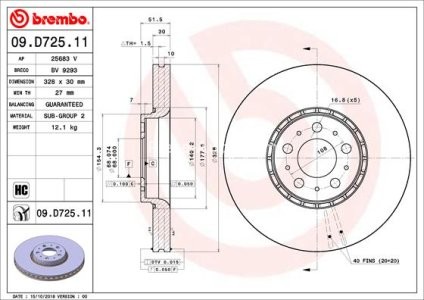 Disc frână BREMBO, față, pentru: VOLVO XC90 I 2.4D-4.4 06.02-12.14 1