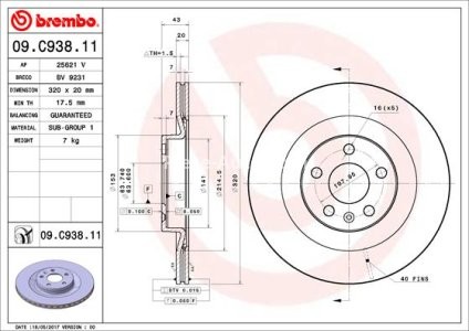 Disc frână BREMBO, spate,  pentru: VOLVO S60 III, S90 II, V60 II, V90 II, XC60 II, XC90 II 2.0-2.0H 09.14- 3