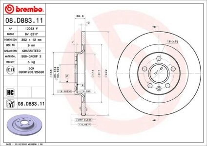Disc frână BREMBO, spate,  pentru: VOLVO XC40 1.5-2.0H 10.17-