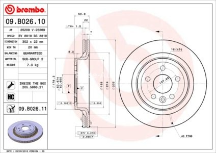 Disc frână BREMBO, spate,  pentru: VOLVO XC60 I 2.0-3.2 05.08-12.17 3