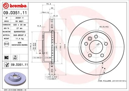 Disc frână BREMBO, față, pentru:VW CRAFTER, GRAND CALIFORNIA CAMPER 2.0D 09.16-
