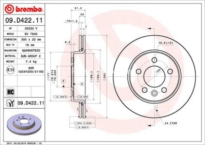 Disc frână BREMBO, spate,  pentru: VW AMAROK, CRAFTER, GRAND CALIFORNIA CAMPER 2.0-Electric 12.10-