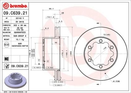 Disc frână BREMBO, spate,  pentru: MAN TGE; VW CRAFTER, GRAND CALIFORNIA CAMPER 2.0D 09.16-