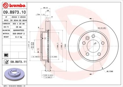 Disc frână BREMBO, față, pentru: VW AMAROK 2.0/2.0D/3.0D 09.10-05.22 3
